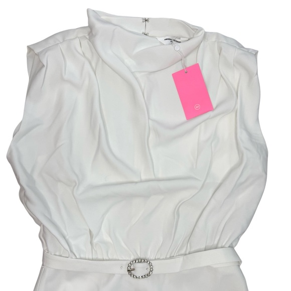 Amanda Uprichard NWT Sullivan Cowlneck Feather Trim Mini Dress in Ivory White - Picture 9 of 11